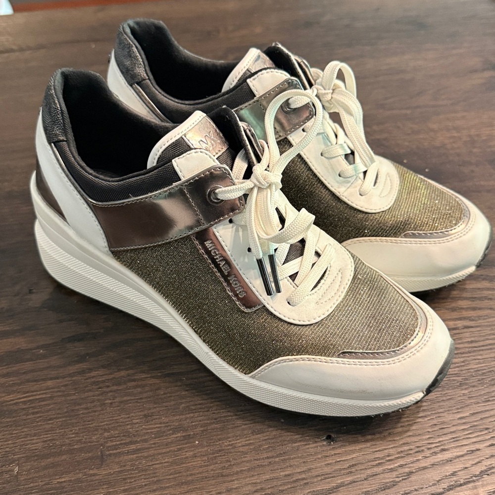 Michael Kors Gold and Cream Wedge Sneakers